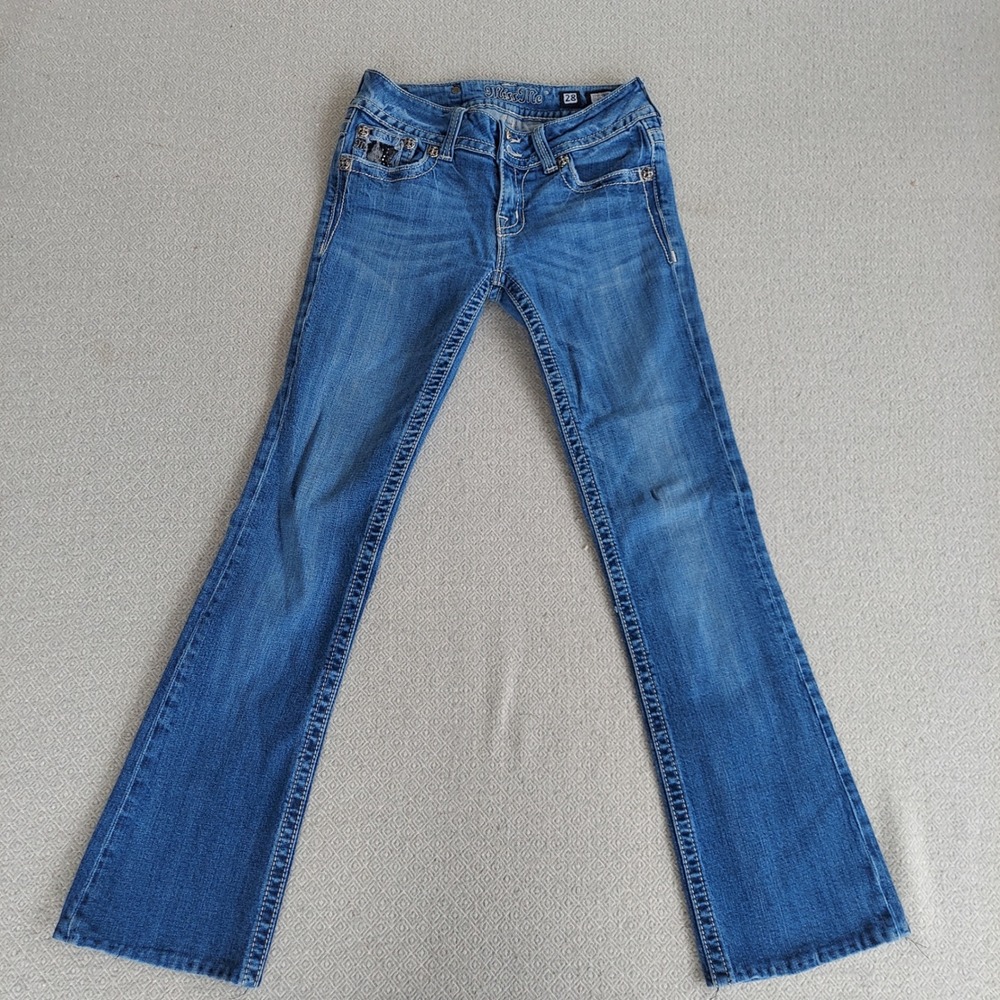 Miss Me Jeans Womens‎ 28 Blue JP5002-2 Bootcut Embellished Sequin Low Rise Denim